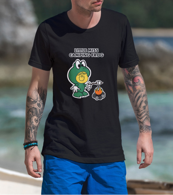 Little Miss Camping Frog Campfire Marshmallow Roasting T-Shirt
