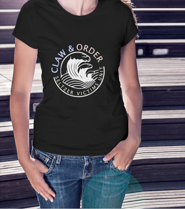 Claw And Order Seltzer Victims Unit Wave Emblem T-Shirt