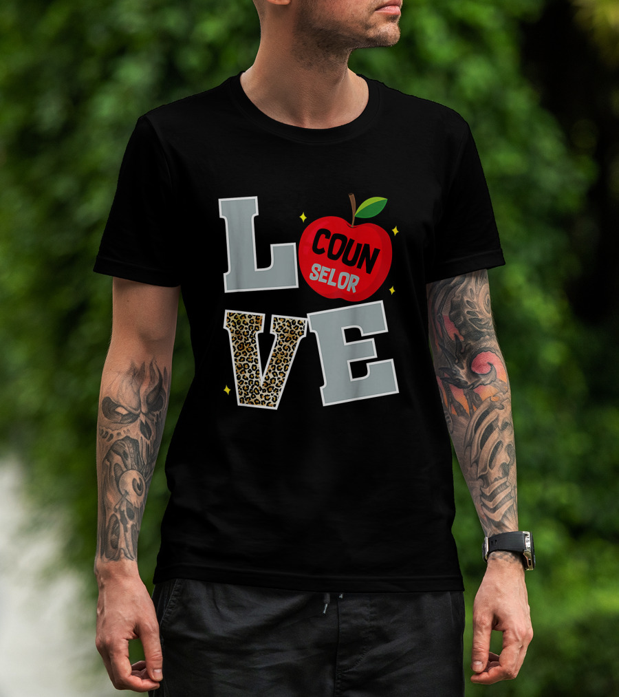 LOVE Counselor Apple Back To School Leopard Print Teacher T-Shirt