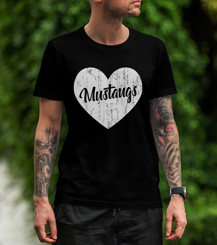 Mustangs Heart School Sports Fan Team Spirit Mascot T-Shirt