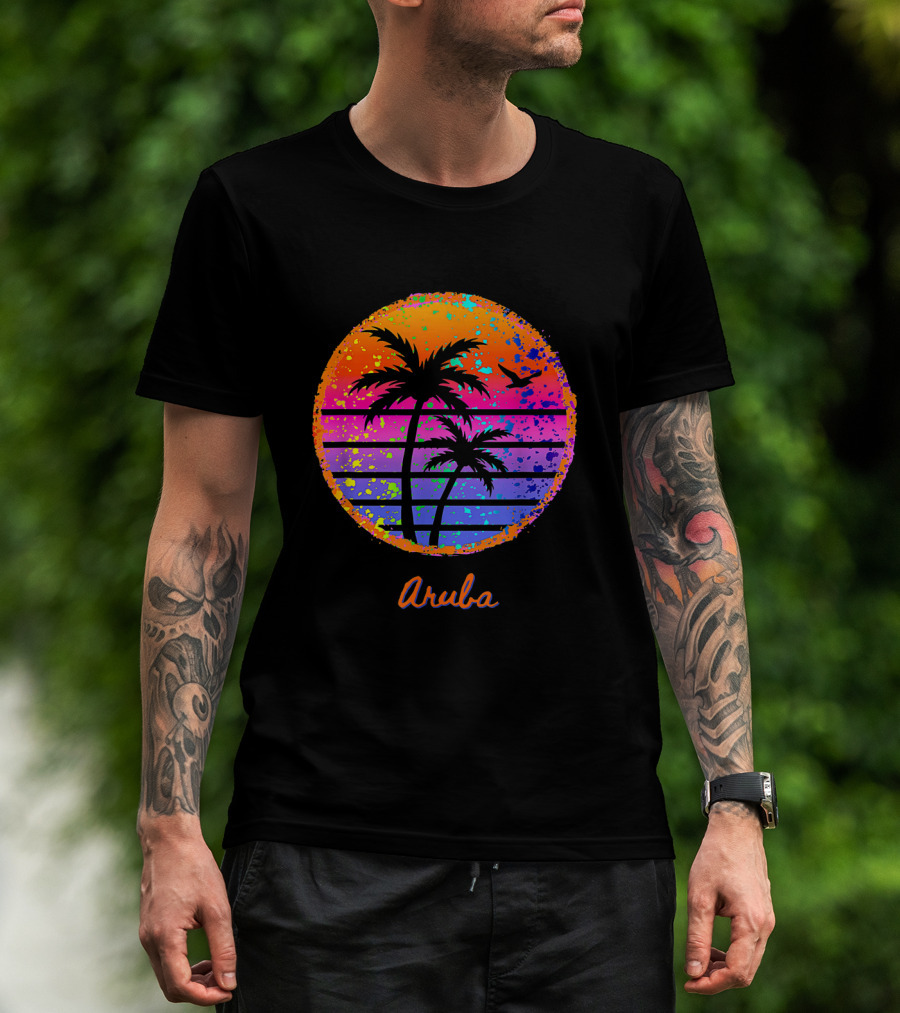 Aruba Palm Tree Tropical Sunset Family Vacation T-Shirt