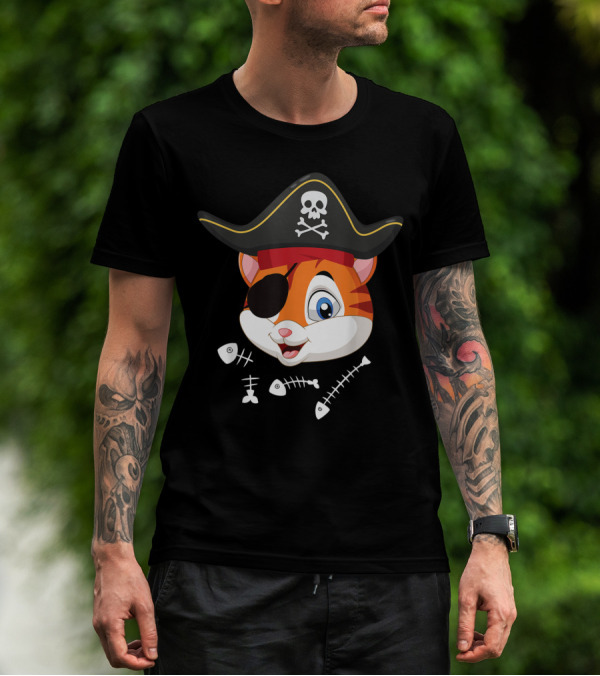 Halloween Cat With Pirate Hat And Eye Patch T-Shirt
