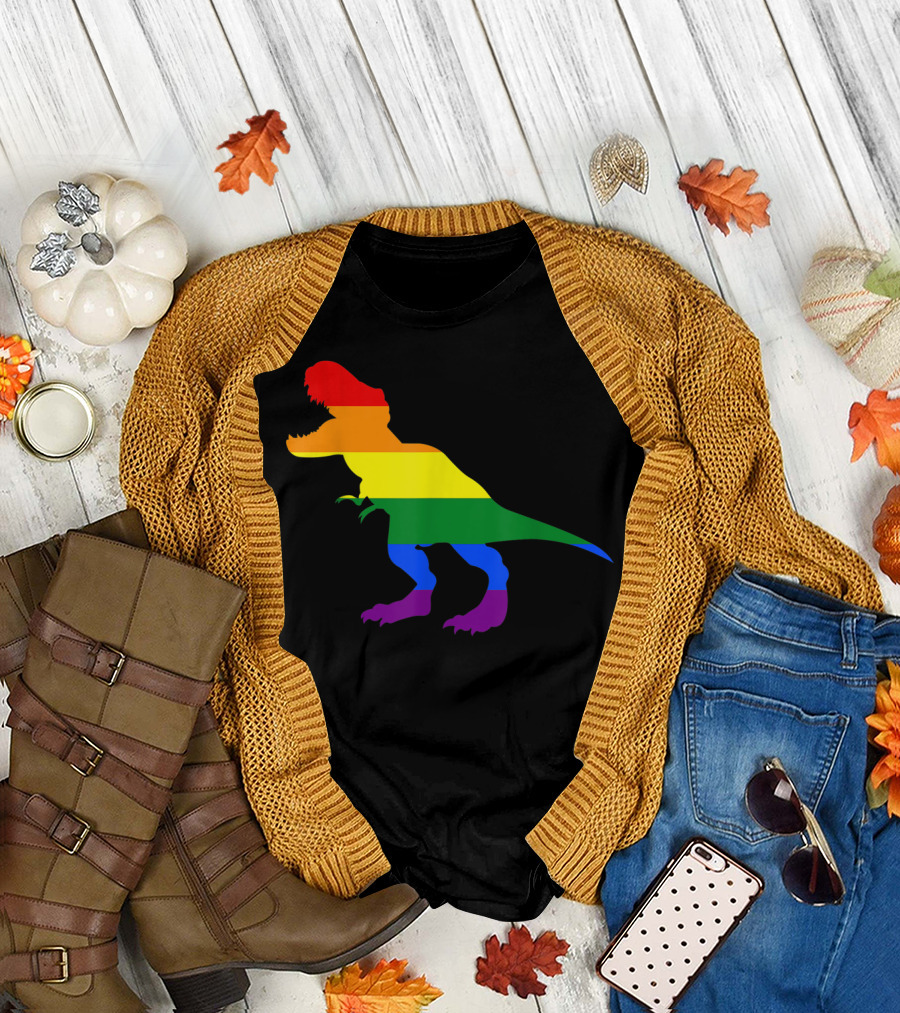 Dino Pride Rainbow Flag LBGT T-Rex Pride Month T-Shirt