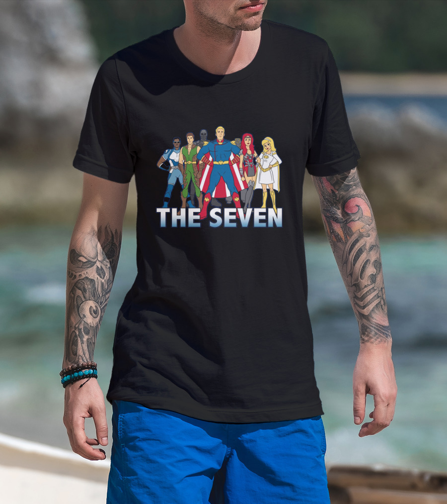 The Seven Cartoon Parody Superhero Team Art Ript Crossover T-Shirt