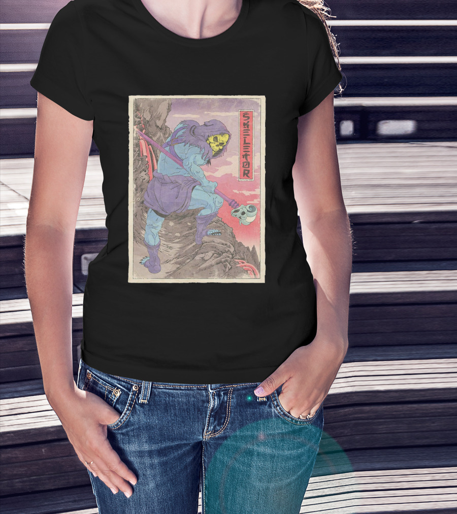 Skeletor Retro Vintage Style Art Print With Skull Staff And Hooded Figure T-Shirt