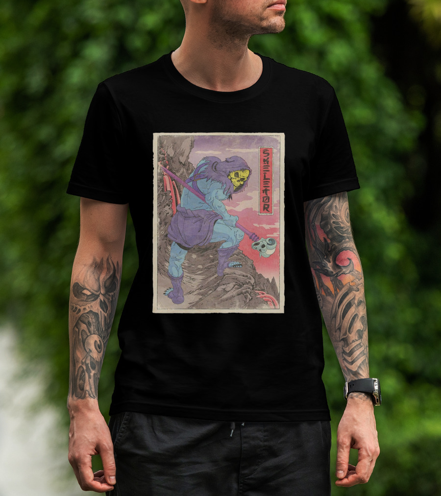 Skeletor Retro Vintage Style Art Print With Skull Staff And Hooded Figure T-Shirt