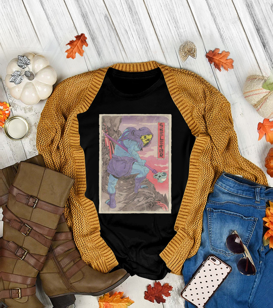 Skeletor Retro Vintage Style Art Print with Skull Staff and Hooded Figure T-Shirt