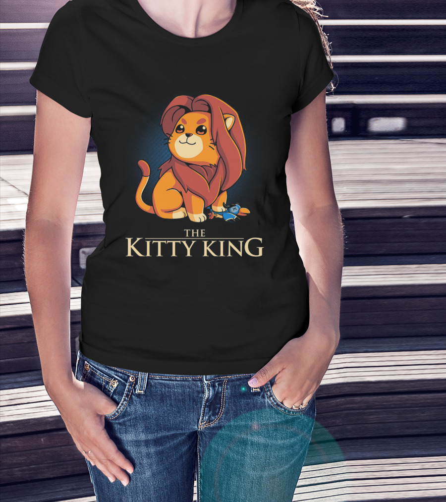 The Kitty King Cute Lion With Plush Mane And Toy Bird Playful T-Shirt
