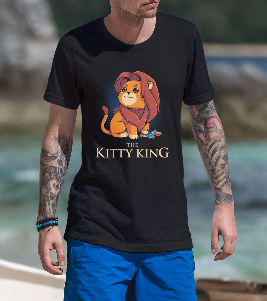 The Kitty King Cute Lion With Plush Mane And Toy Bird Playful T-Shirt