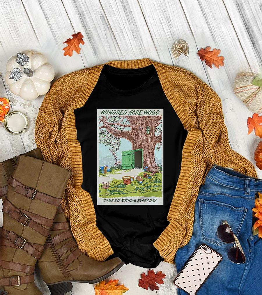 Hundred Acre Wood Come Do Nothing Every Day Vintage Tree Scene T-Shirt