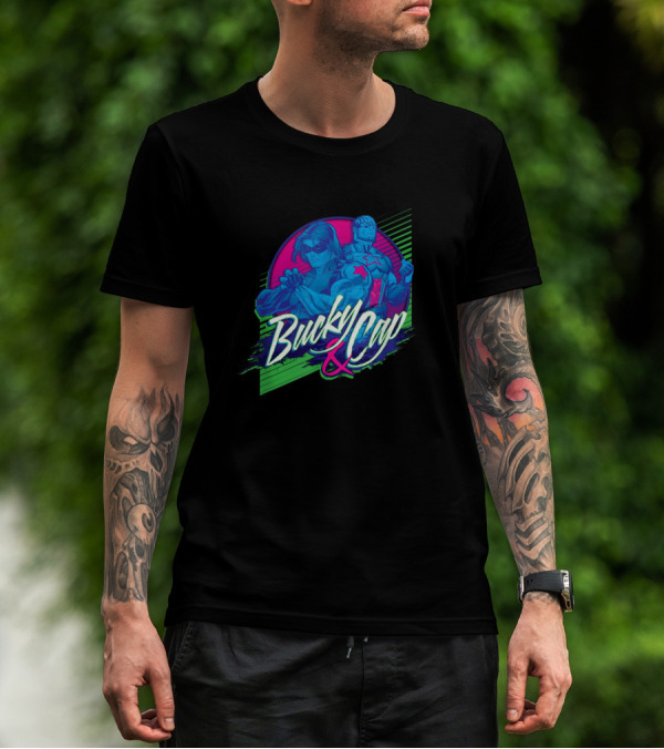 Marvel Bucky Barnes And Cap Heroic Duo Retro Neon T-Shirt