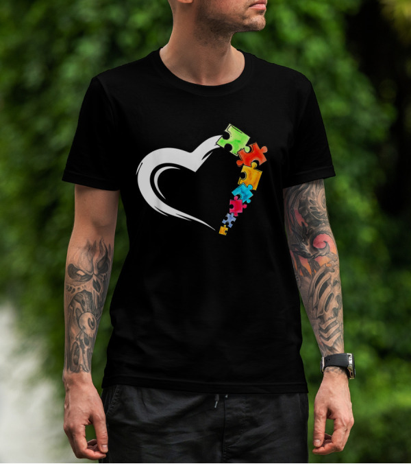 Autism Awareness Heart And Colorful Puzzle Pieces Love Kind T-Shirt