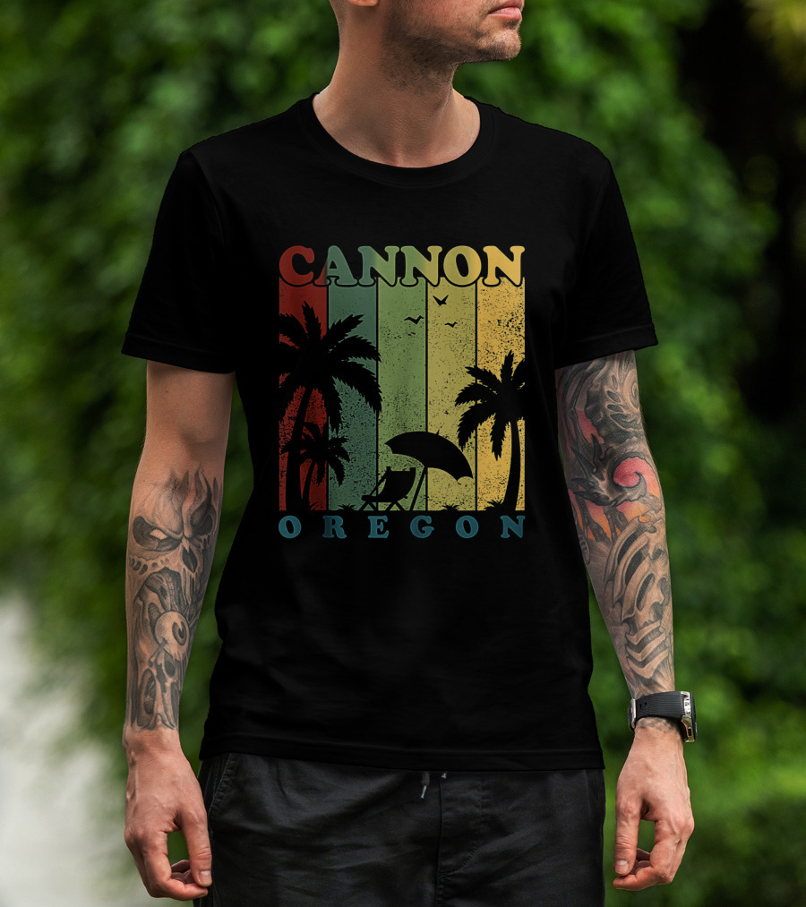 Cannon Beach Oregon Summer Vacation Landscape With Palm Trees And Sunset T-Shirt