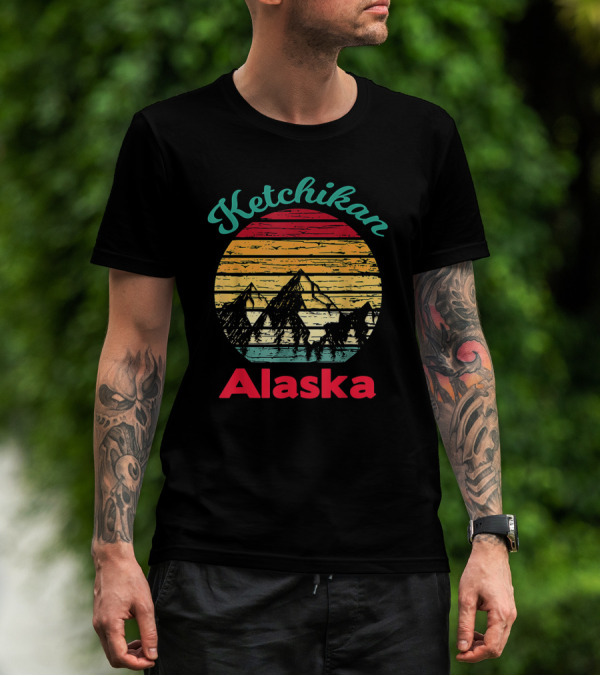 Ketchikan Alaska Retro Mountain Sunset Scenery T-Shirt