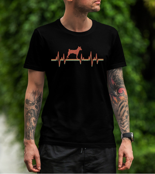 Basenji Heartbeat Vintage Style Graphic With Dog T-Shirt