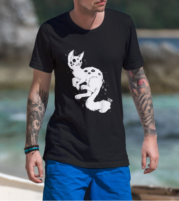 Creepy Cat Multi-Eyed Kawaii Kitty With Stars T-Shirt