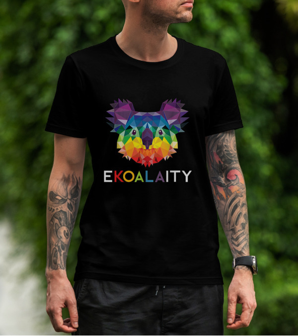 Colorful Geometric EKOALAITY Koala Face With Rainbow Pride Flag Text Elements T-Shirt