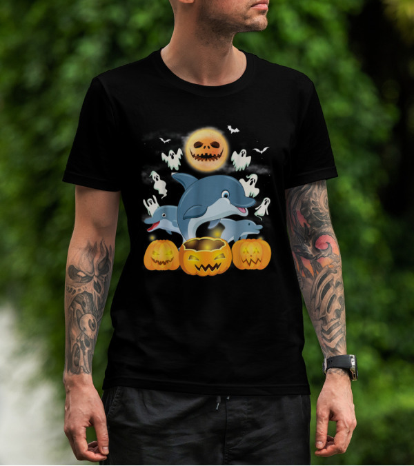 Team Dolphins Halloween Adventure Pumpkin Ghost Moon Bat Fun T-Shirt