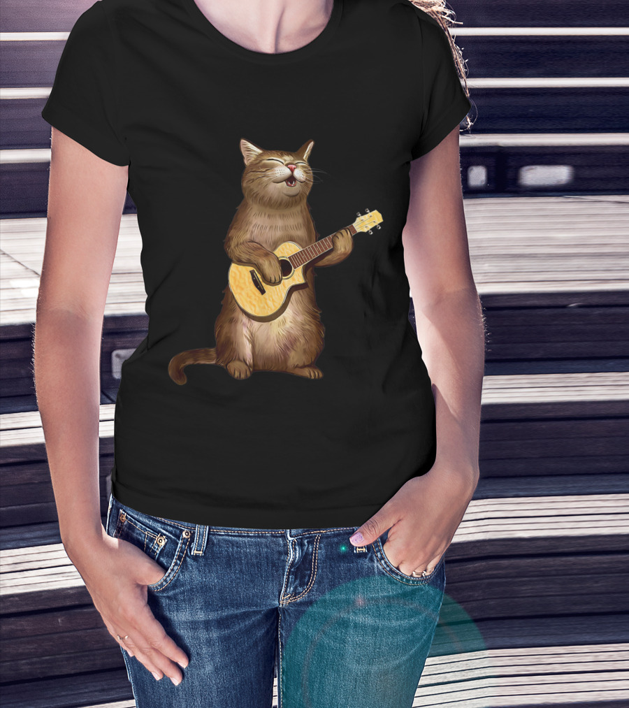 Cat Lovers Funny Cat Playing Ukulele T-Shirt