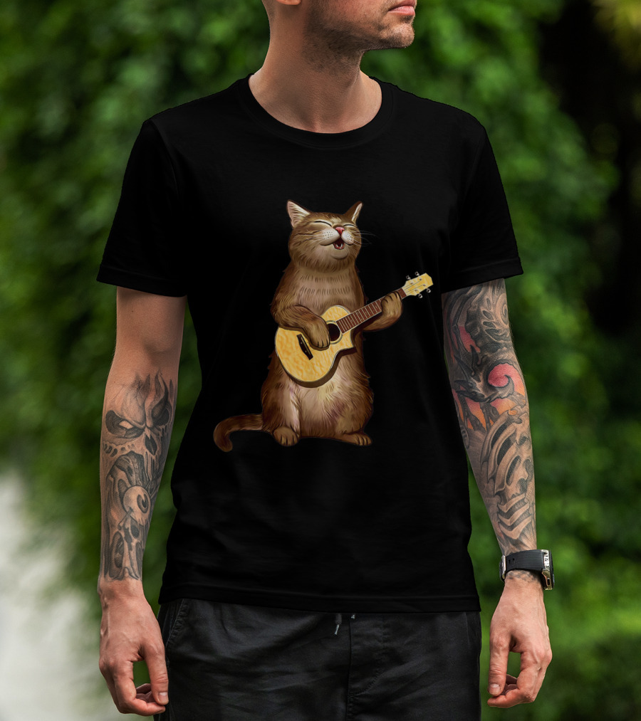 Cat Lovers Funny Cat Playing Ukulele T-Shirt