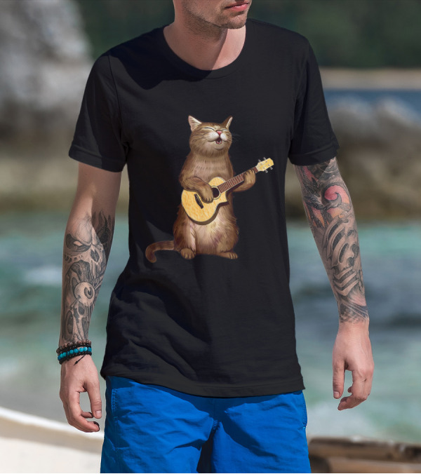 Cat Lovers Funny Cat Playing Ukulele T-Shirt