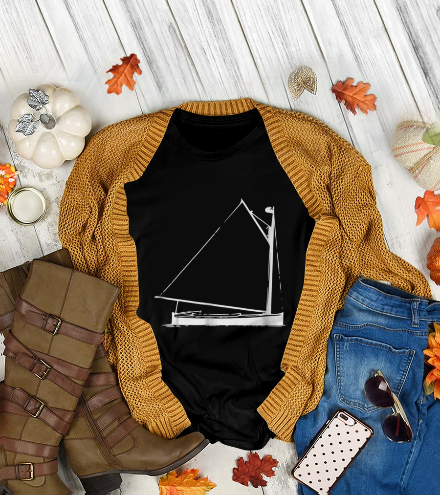 Classic Hand Drawn Cat Boat with Detailed Sailing Elements T-Shirt