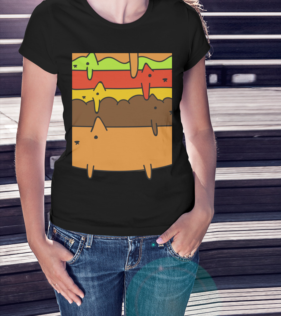 Cute Kawaii Cat Burger Layers Adorable Cheese Hamburger T-Shirt