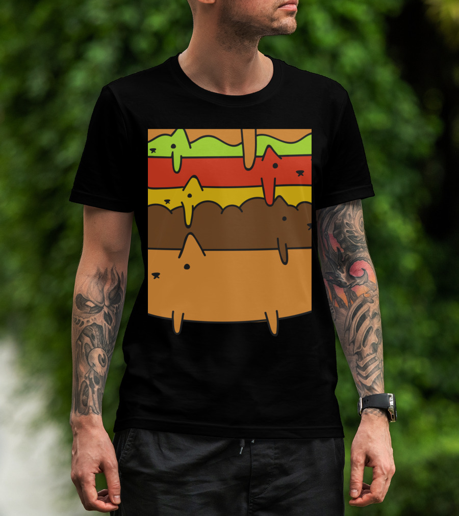 Cute Kawaii Cat Burger Layers Adorable Cheese Hamburger T-Shirt