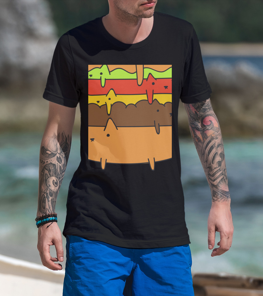 Cute Kawaii Cat Burger Layers Adorable Cheese Hamburger T-Shirt