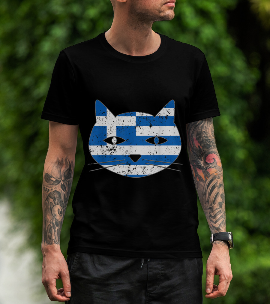 Greek Flag Cat Head Design For Cat Lovers T-Shirt