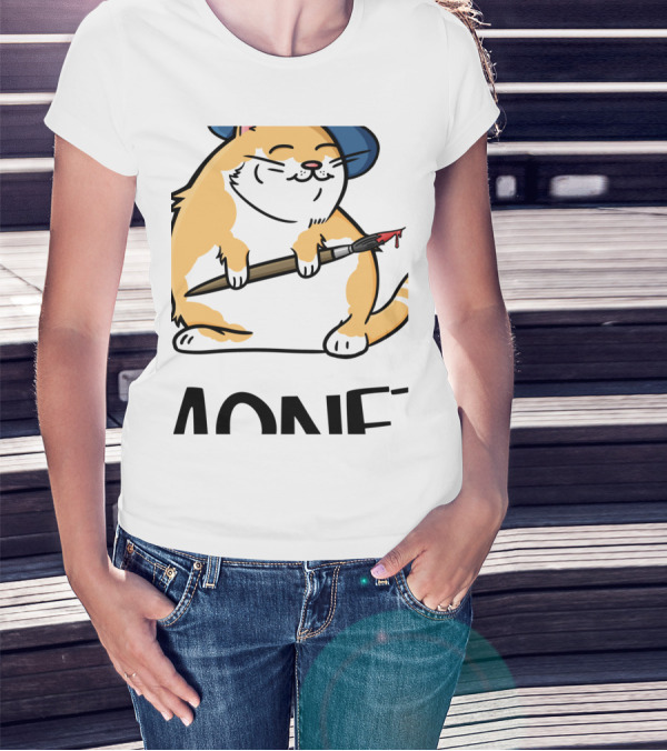 Funny Cat French Artist As Feline Claude Monet Parody With Paintbrush And Beret T-Shirt