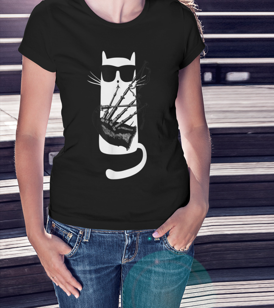 Cat In Sunglasses Playing Bagpipes T-Shirt
