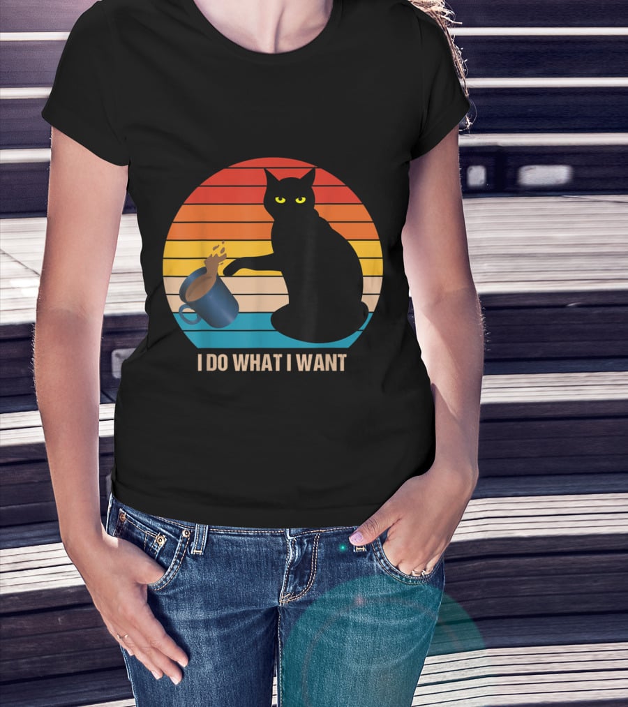 Funny Vintage Cat Do What I Want Cat Lover Retro Sunset T-Shirt