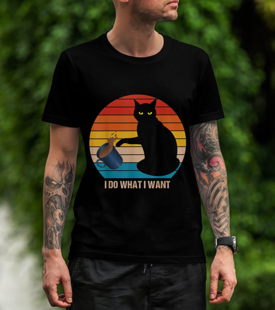 Funny Vintage Cat Do What I Want Cat Lover Retro Sunset T-Shirt