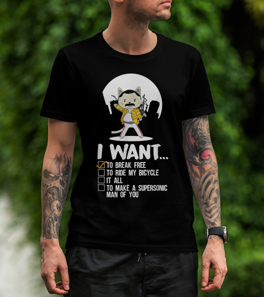 I Want To Break Free Funny Cat Costume Parody Iconic Rock Concept T-Shirt