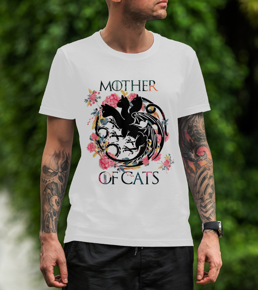 Mother Of Cats Floral Dragon Design For Cat Lovers T-Shirt
