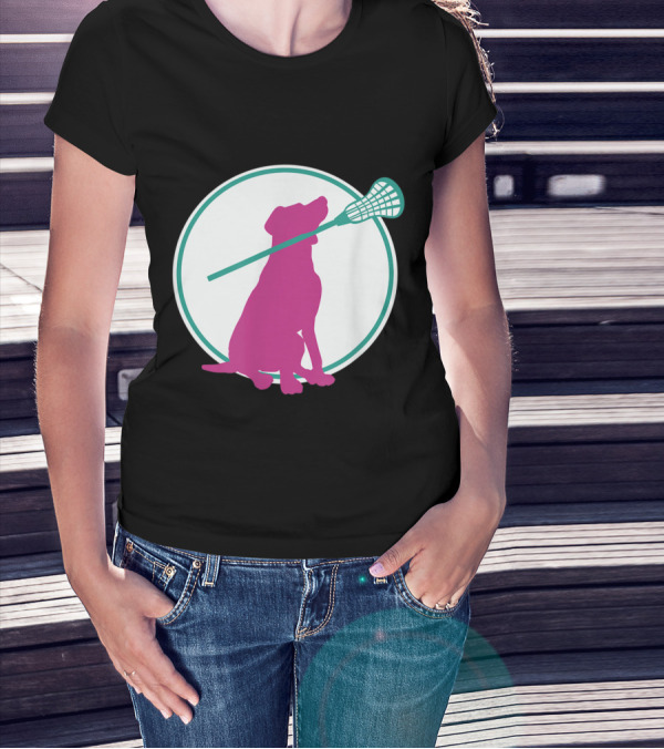 Lacrosse Dog With Girl Stick Girls Lacrosse Tees Circle T-Shirt
