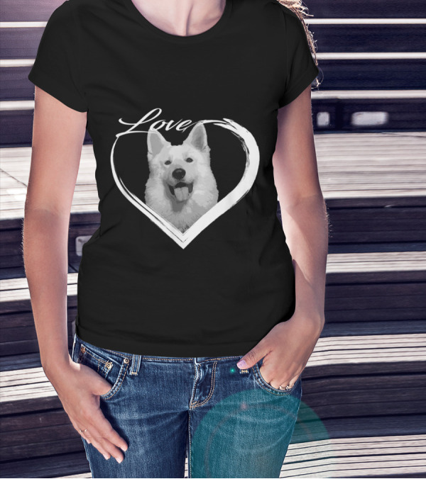 Love White German Shepherd Puppy Dog Heart T-Shirt