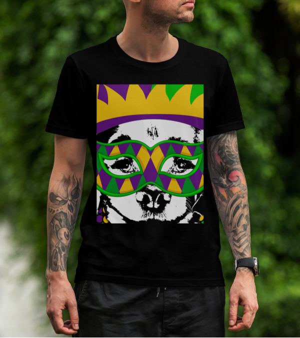 Mardi Gras Golden Retriever Dog Mask And Crown Colorful T-Shirt