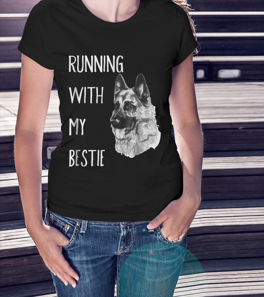 Running With My Bestie German Shepherd Dog For Runners T-Shirt