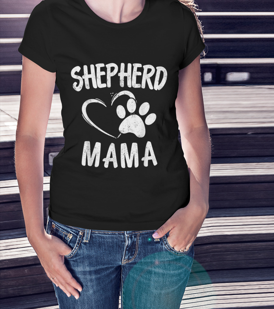 Shepherd Mama Heart Paw Print Dog Owner German Sheepdog Mom T-Shirt