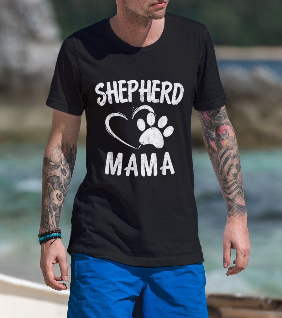 Shepherd Mama Heart Paw Print Dog Owner German Sheepdog Mom T-Shirt