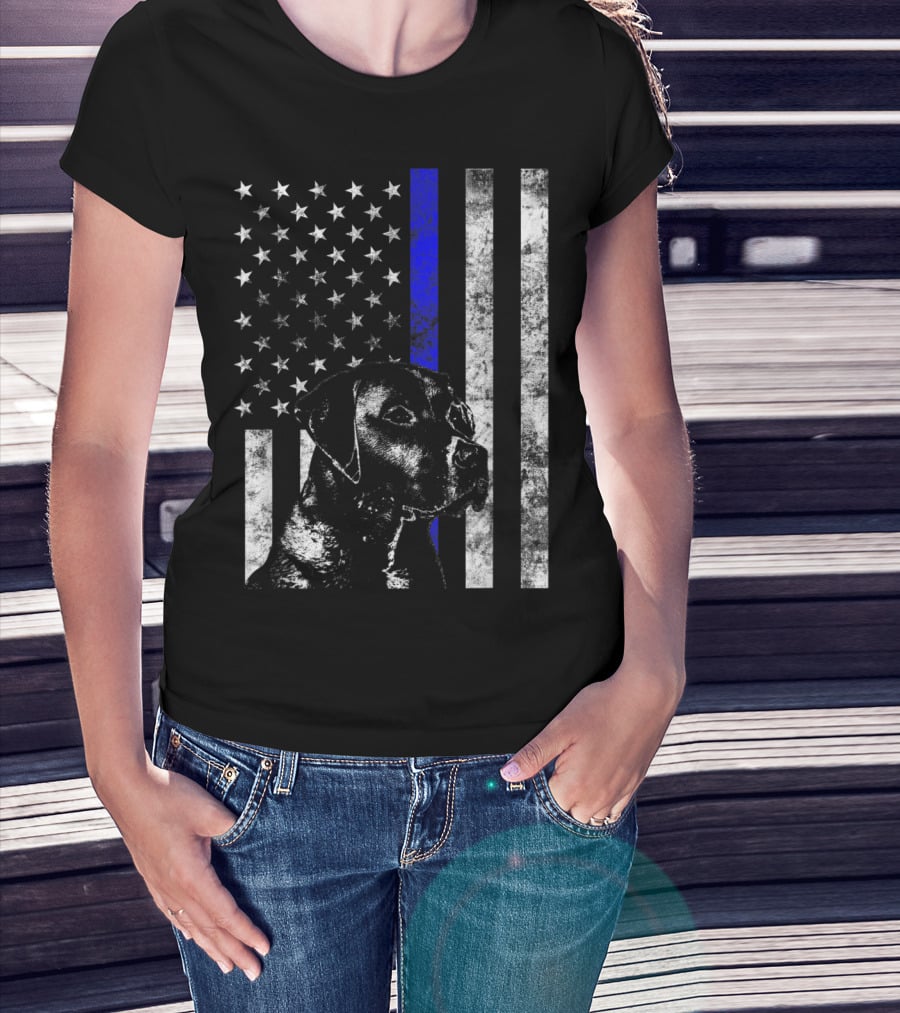 Thin Blue Line Flag K9 Labrador Retriever Police Dog American Flag T-Shirt