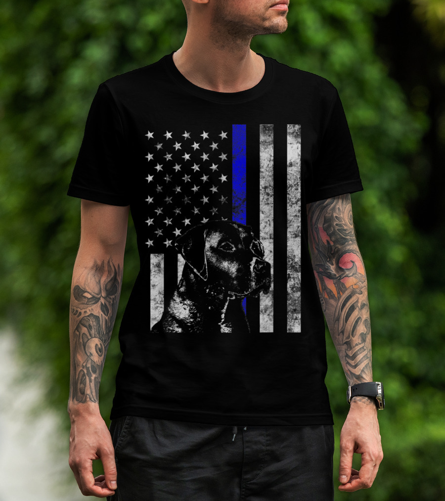 Thin Blue Line Flag K9 Labrador Retriever Police Dog American Flag T-Shirt