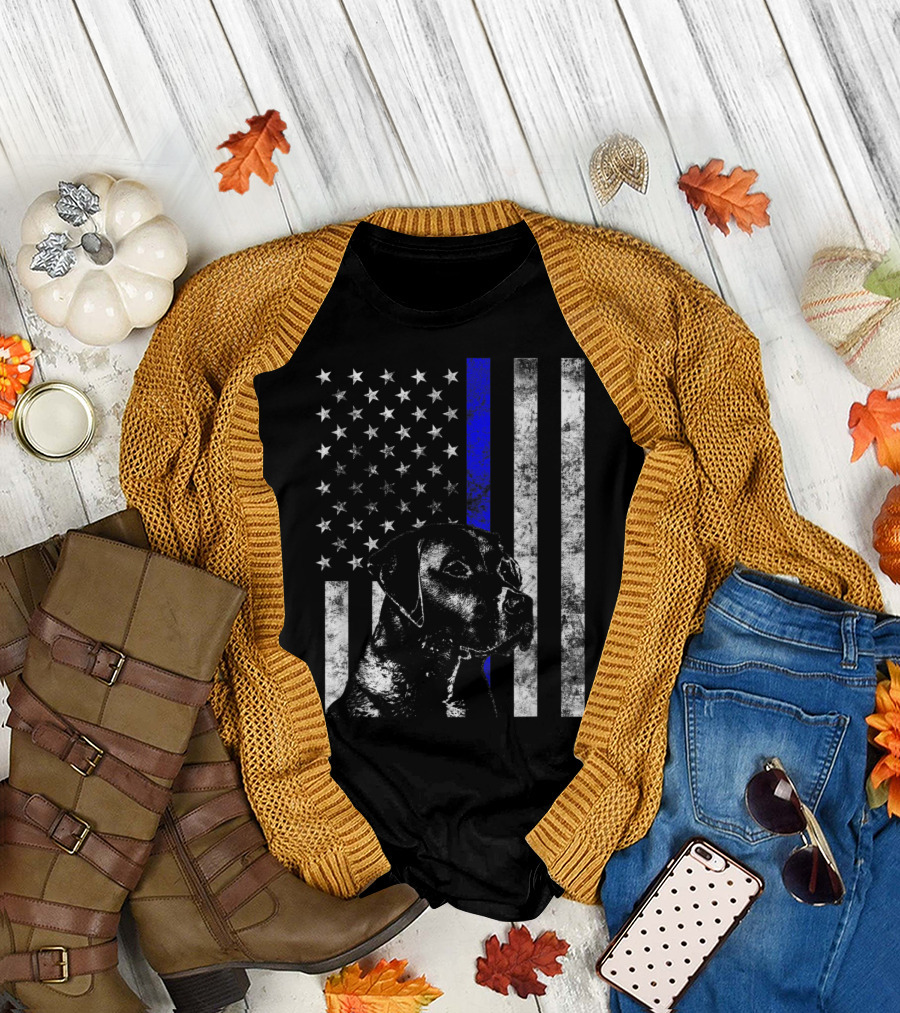 Thin Blue Line Flag K9 Labrador Retriever Police Dog American Flag T-Shirt