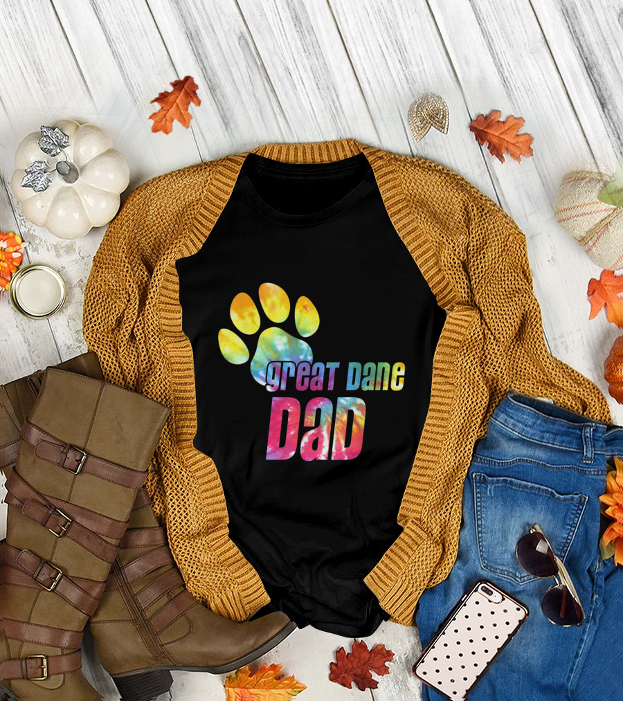 Great Dane Dad Tie Dye Paw Father's Day Dog Lovers T-Shirt