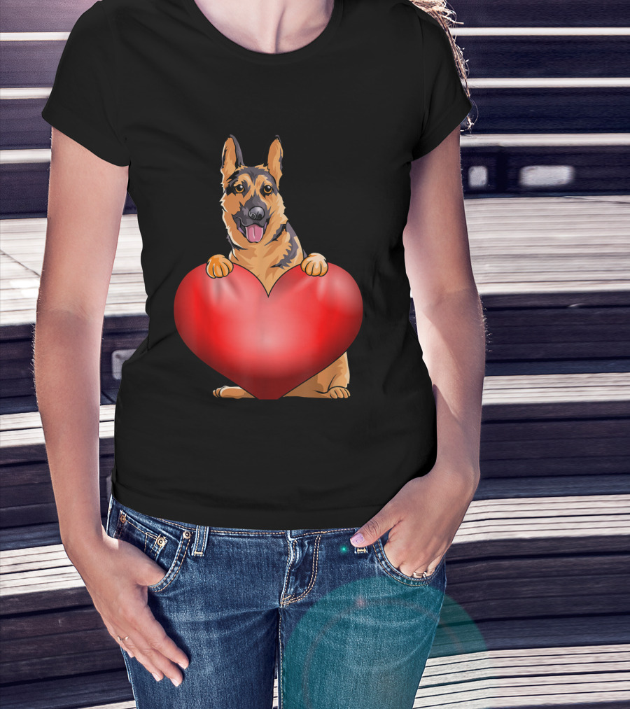 Valentines Day German Shepherd Heart Dog For Women And Men T-Shirt