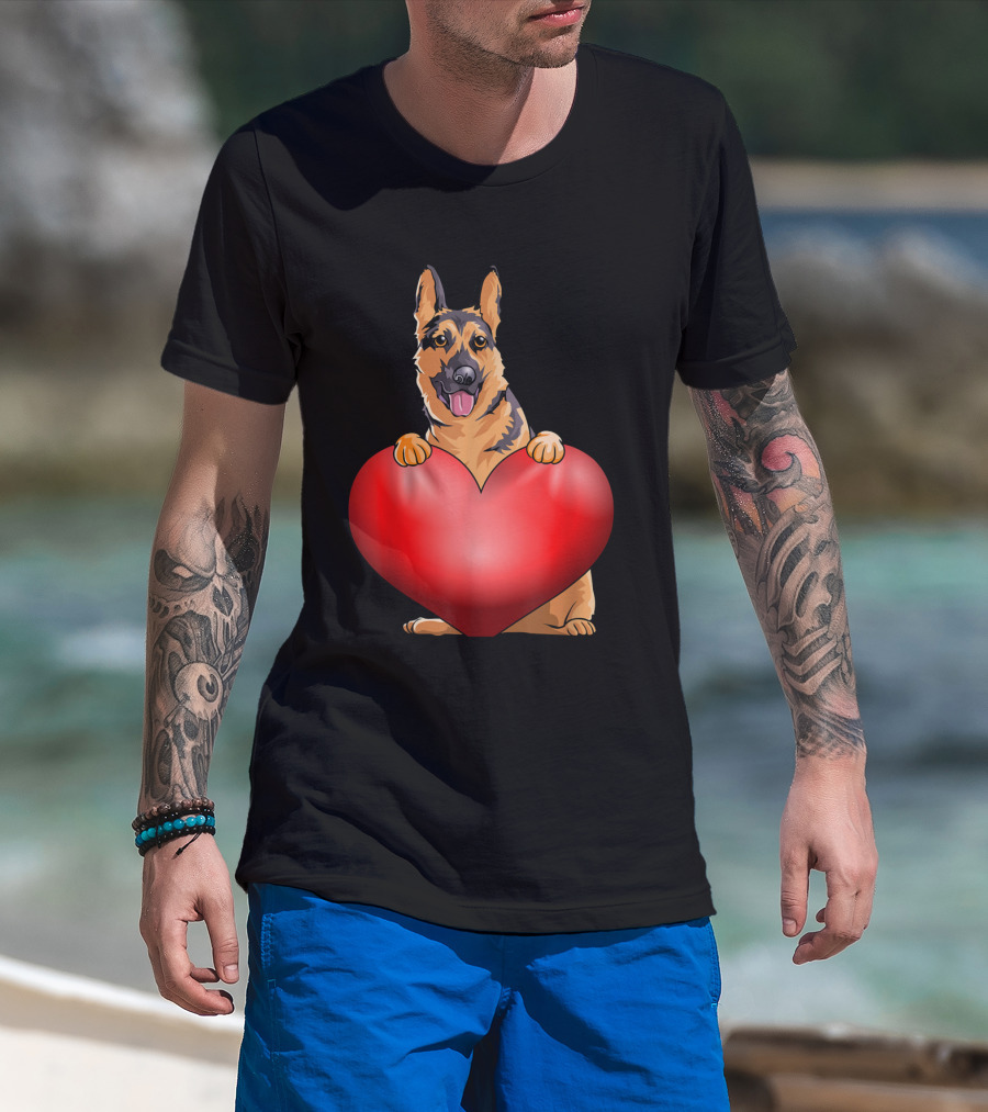Valentines Day German Shepherd Heart Dog For Women And Men T-Shirt