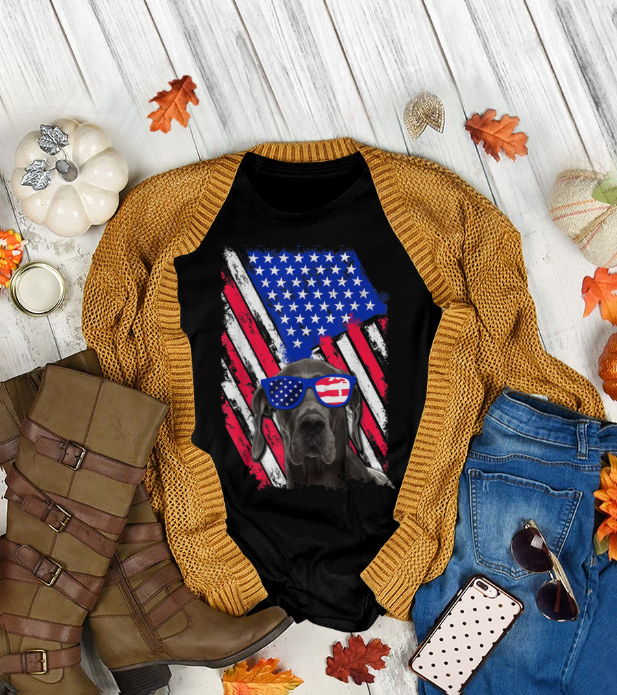 Vintage Distressed Great Dane with American USA Flag Sunglasses T-Shirt