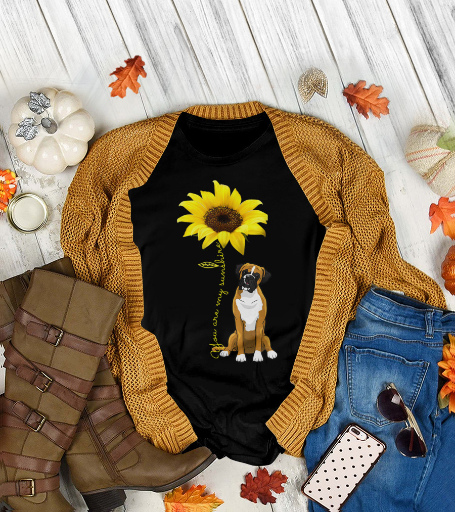 You Are My Sunshine Sunflower Cute Boxer Dog Mom Mother Day T-Shirt